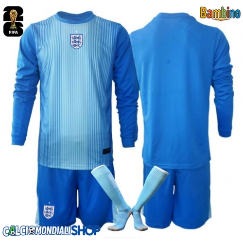 Maglie da calcio Inghilterra Portiere Prima Maglia Bambino Mondiali 2026  Manica Lunga + Pantaloni corti)